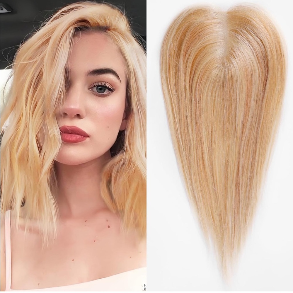 12” Human Hair Topper Clip In Hair Topper Crown Thinning Grey Coverage Blonde